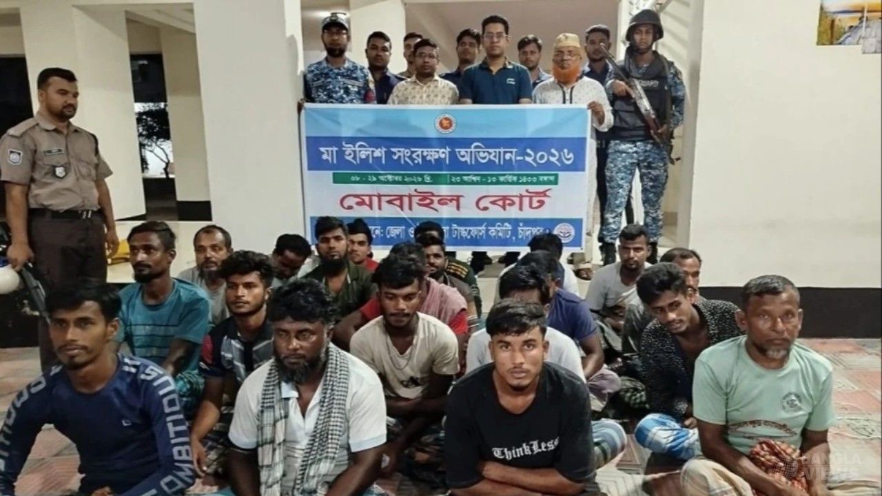 চাঁদপুরে নিষেধাজ্ঞা অমান্য করে ইলিশ শিকার, ২০ জেলের কারাদণ্ড